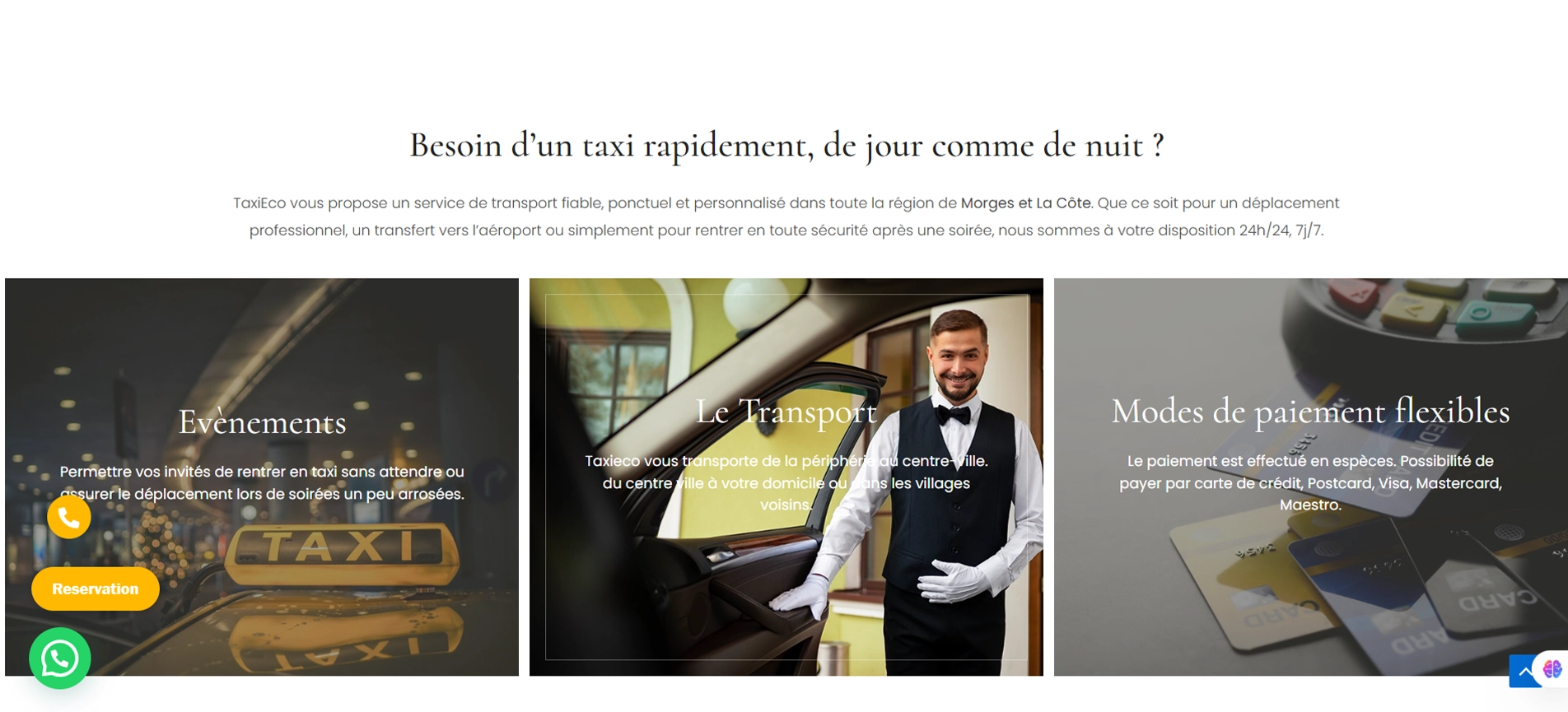 Capture d'écran taxieco réalisation Refonte de site web